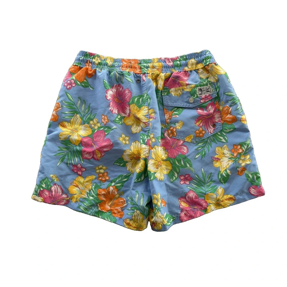 Polo Ralph Lauren Swim Trunks Men's Size M Blue Floral Tropical Hibiscus Shorts